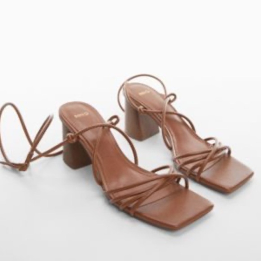 Mango Criss Cross Brown Straps Sandals Heels Size 42